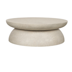 Table basse ronde en béton - Silhouette tambour, finition pierre pâle, intérieur