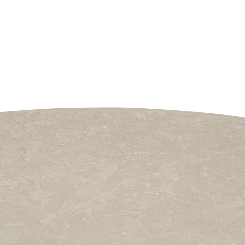 Table basse ronde en béton - Silhouette tambour, finition pierre pâle, intérieur