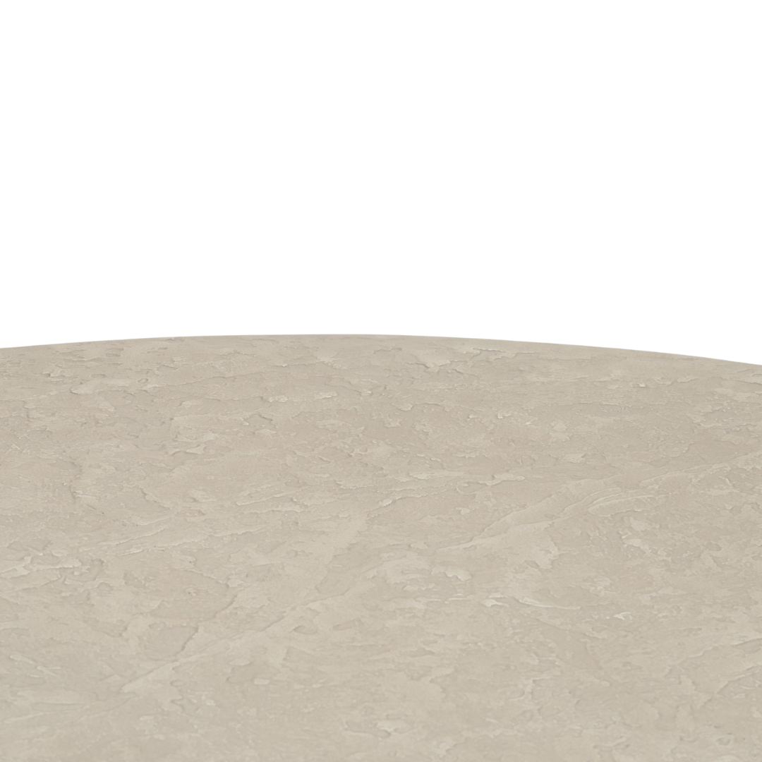 Table basse ronde en béton - Silhouette tambour, finition pierre pâle, intérieur