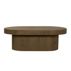Table basse ovale à piédestal en chêne brun moyen - Piétement sculptural