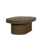 Table basse ovale à piédestal en chêne brun moyen - Piétement sculptural