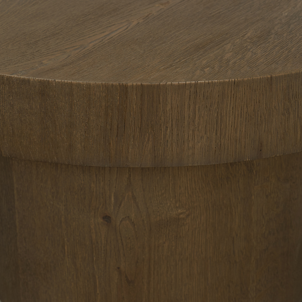 Table basse ovale à piédestal en chêne brun moyen - Piétement sculptural