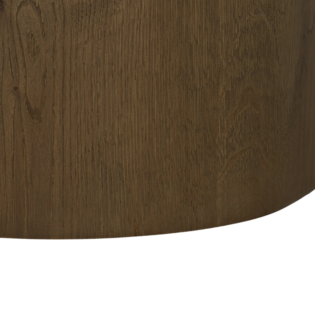 Table basse ovale à piédestal en chêne brun moyen - Piétement sculptural