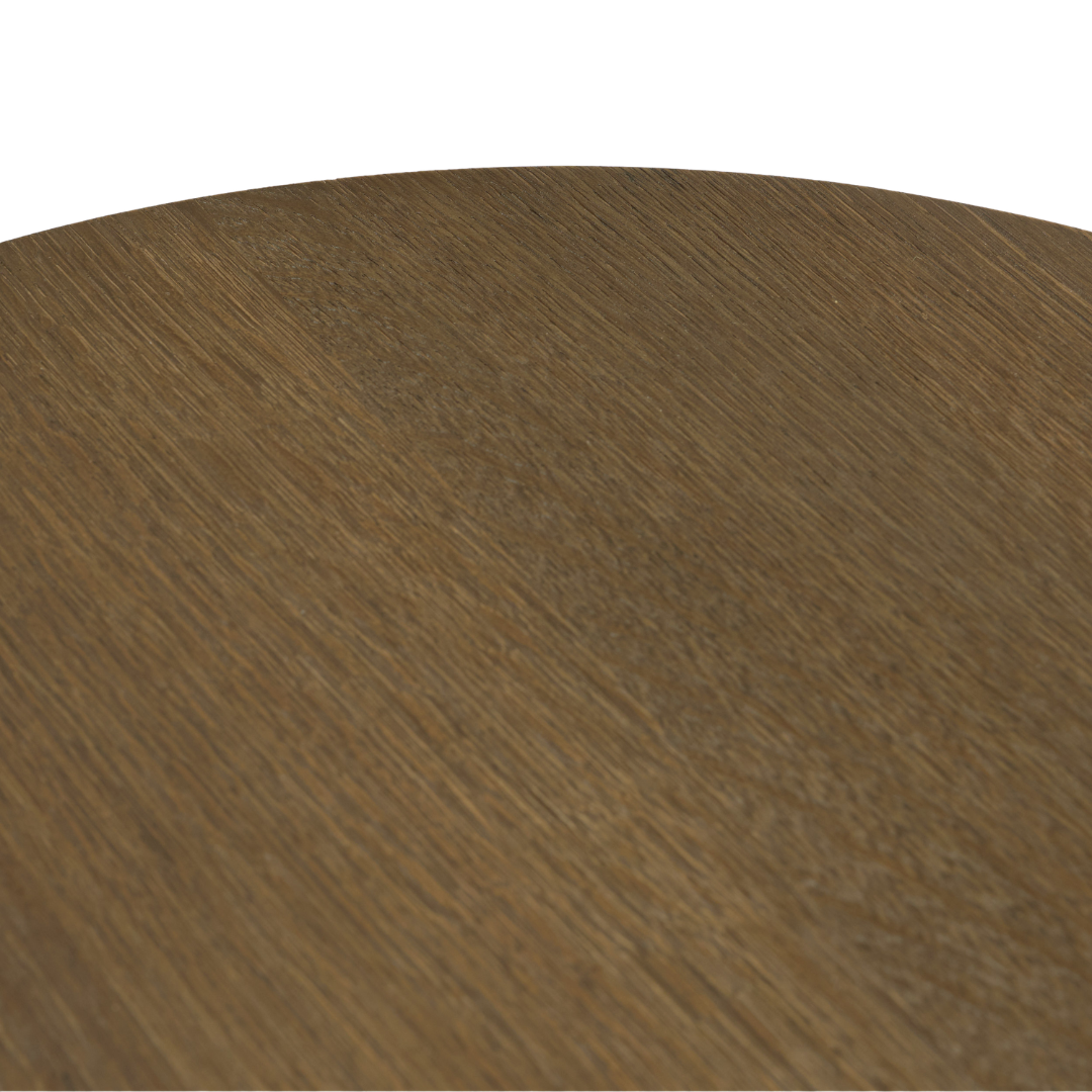 Table basse sculpturale en teck - Plateau ovale, piètement asymétrique, grain naturel