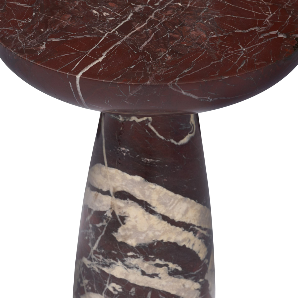 Table d'appoint piédestal en marbre Rouge Rosso - Plateau arrondi, Forme sculpturale