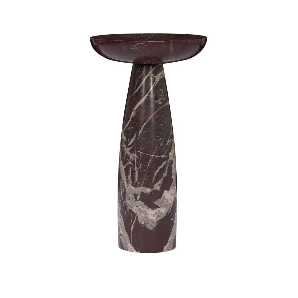 Table d'appoint piédestal en marbre Rouge Rosso - Plateau arrondi, Forme sculpturale