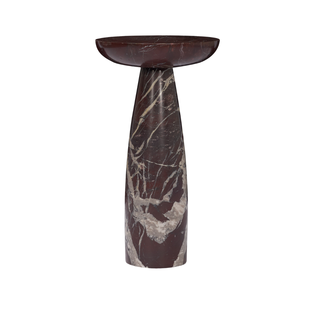 Table d'appoint piédestal en marbre Rouge Rosso - Plateau arrondi, Forme sculpturale