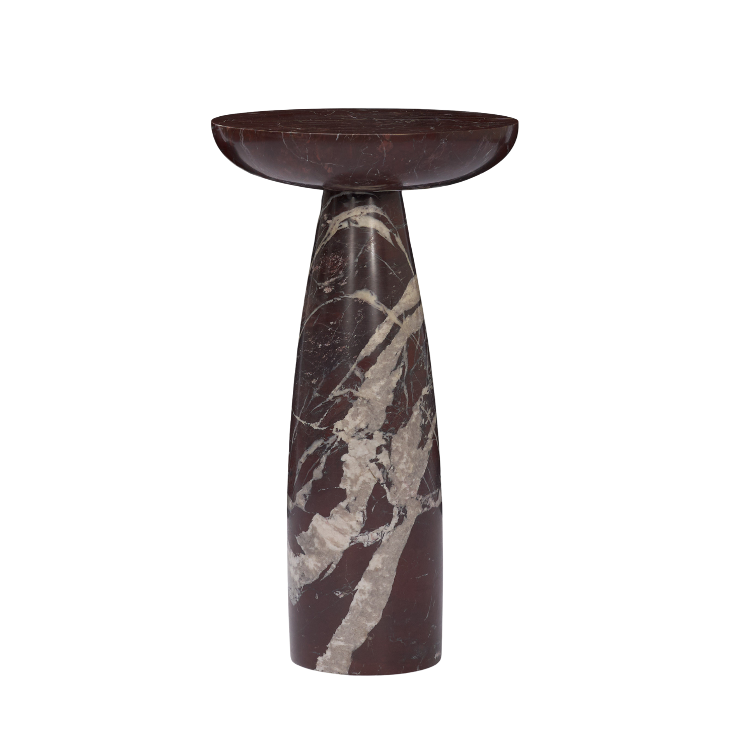 Table d'appoint piédestal en marbre Rouge Rosso - Plateau arrondi, Forme sculpturale