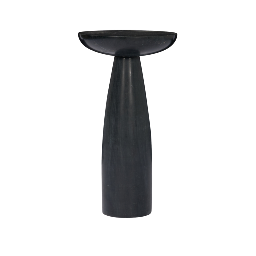 Table d'appoint en marbre noir sur pied - Plateau arrondi, veinage naturel