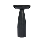 Table d'appoint en marbre noir sur pied - Plateau arrondi, veinage naturel