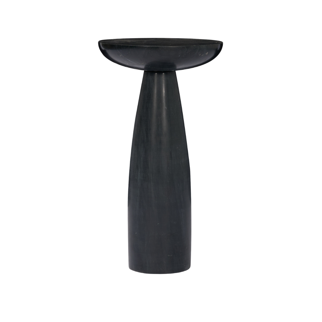 Table d'appoint en marbre noir sur pied - Plateau arrondi, veinage naturel