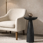 Table d'appoint en marbre noir sur pied - Plateau arrondi, veinage naturel