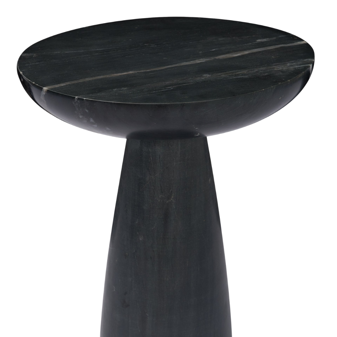 Table d'appoint en marbre noir sur pied - Plateau arrondi, veinage naturel