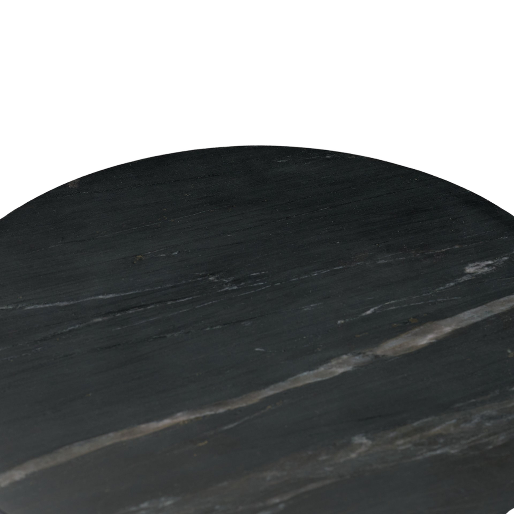 Table d'appoint en marbre noir sur pied - Plateau arrondi, veinage naturel