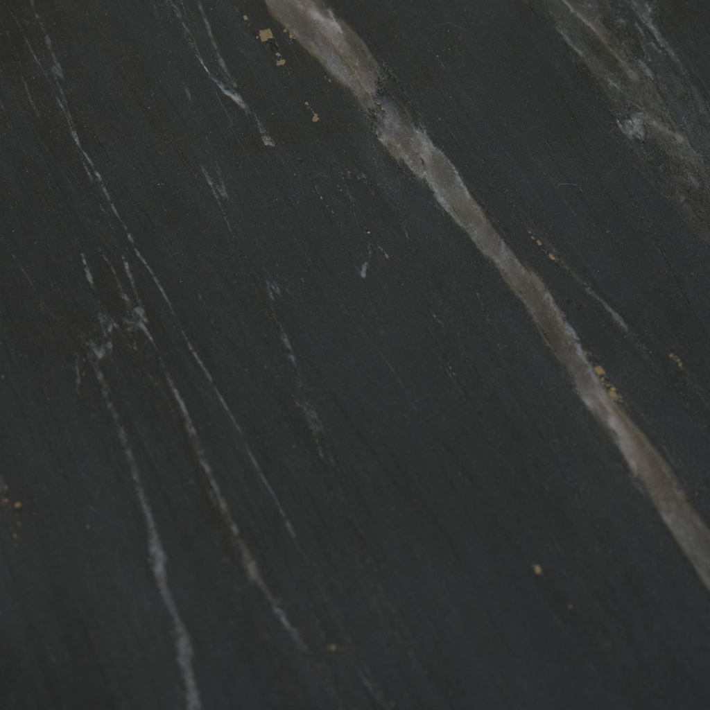 Table d'appoint en marbre noir sur pied - Plateau arrondi, veinage naturel