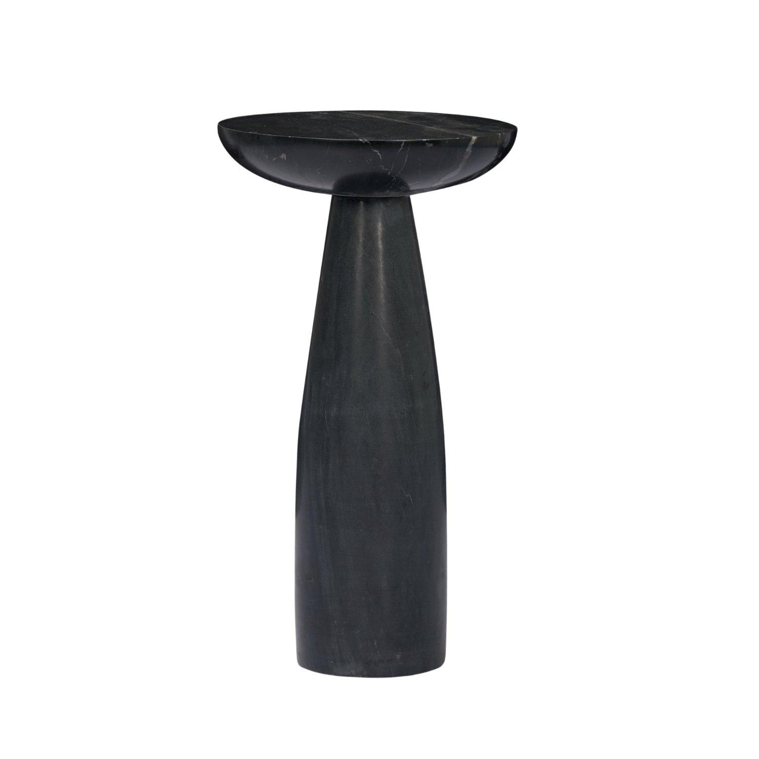 Table d'appoint en marbre noir sur pied - Plateau arrondi, veinage naturel