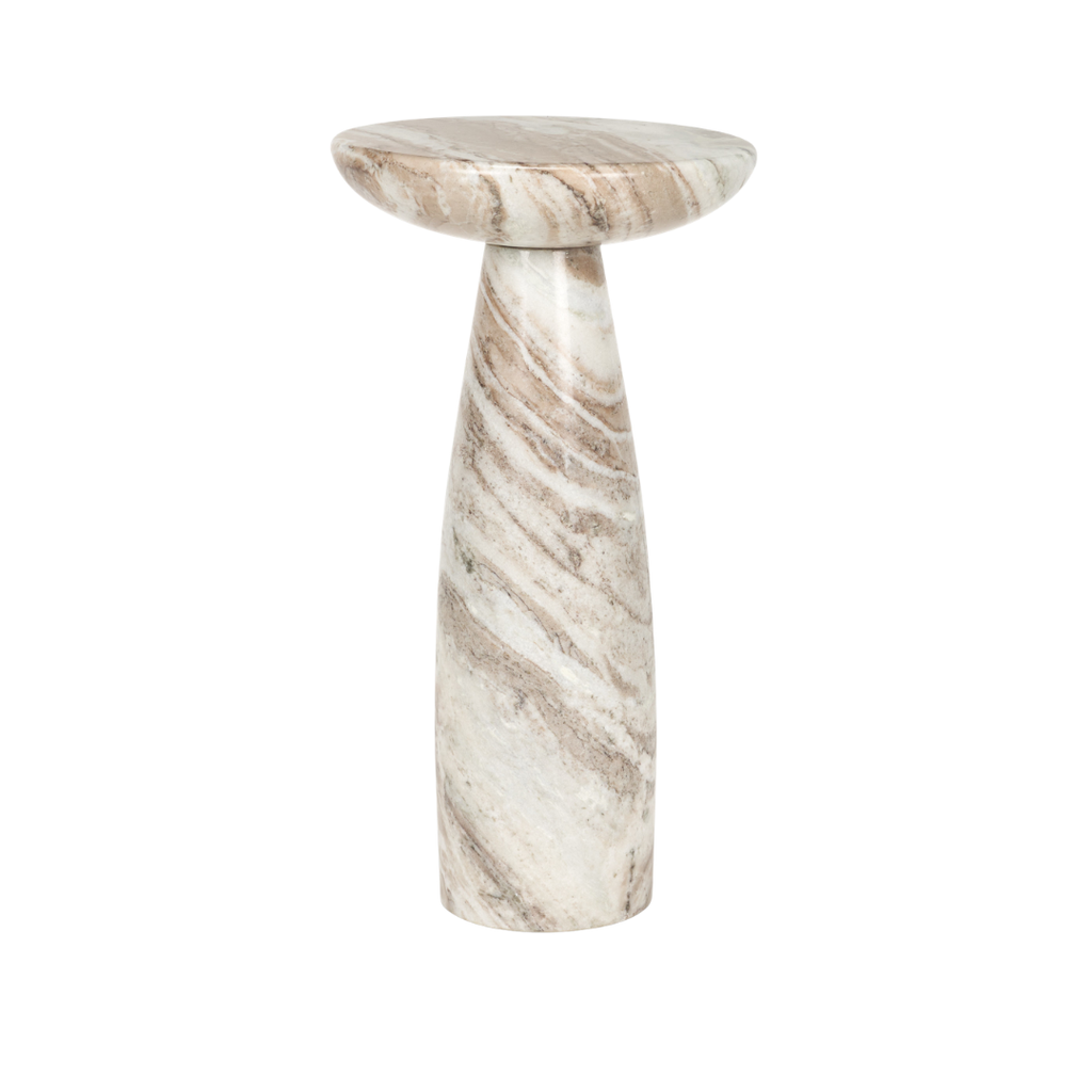 Table d'appoint piédestal en marbre rose - Plateau arrondi, veines fluides