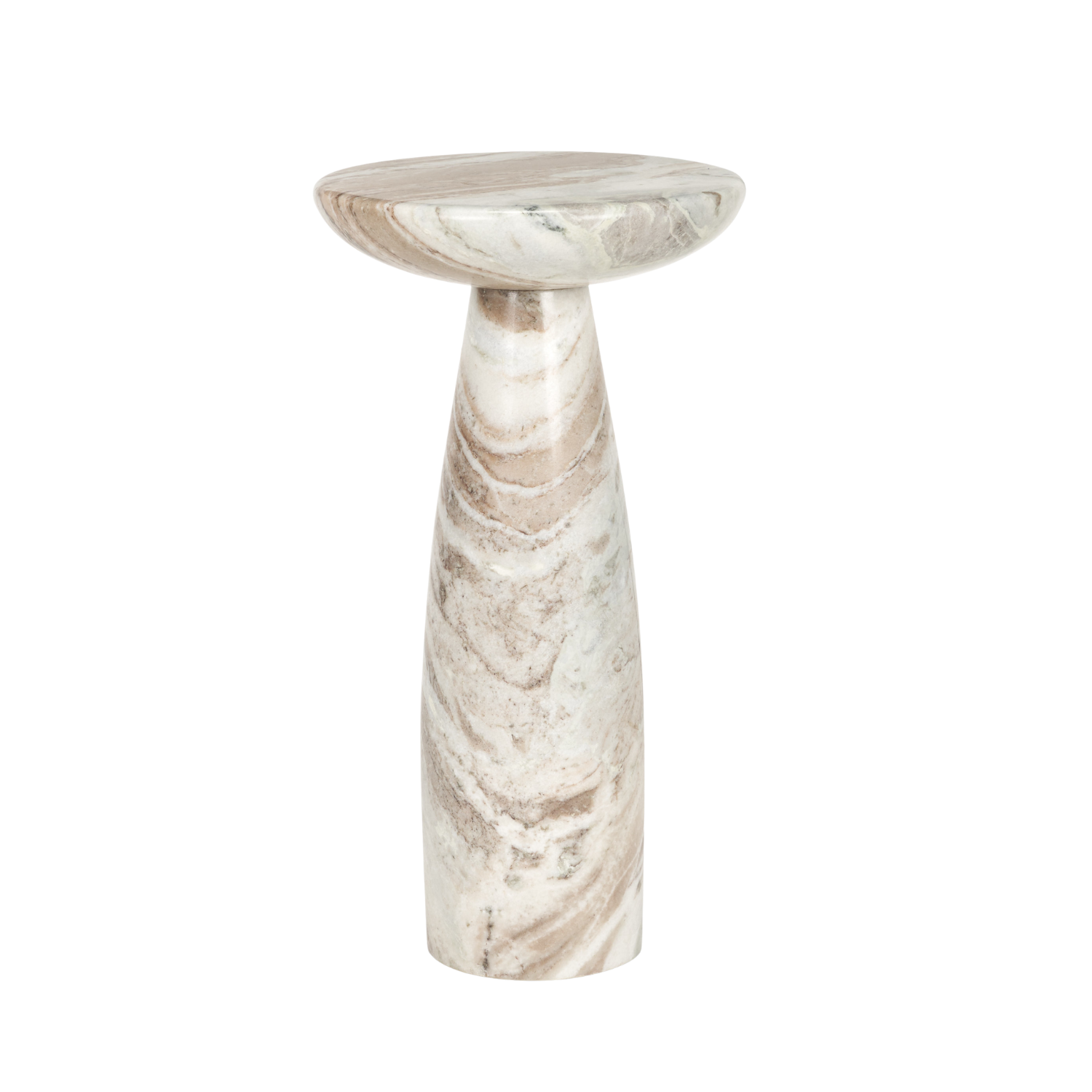 Table d'appoint piédestal en marbre rose - Plateau arrondi, veines fluides