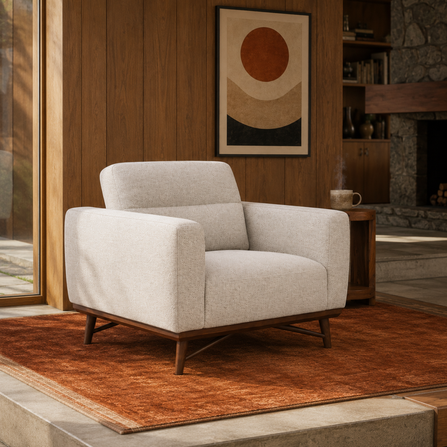 Fauteuil d'appoint du milieu du siècle en polyester tissé bouleau - Pieds en bois fuselés