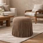 Pouf rond en daim taupe - Détails frangés, Repose-pieds