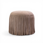 Pouf rond en daim taupe - Détails frangés, Repose-pieds