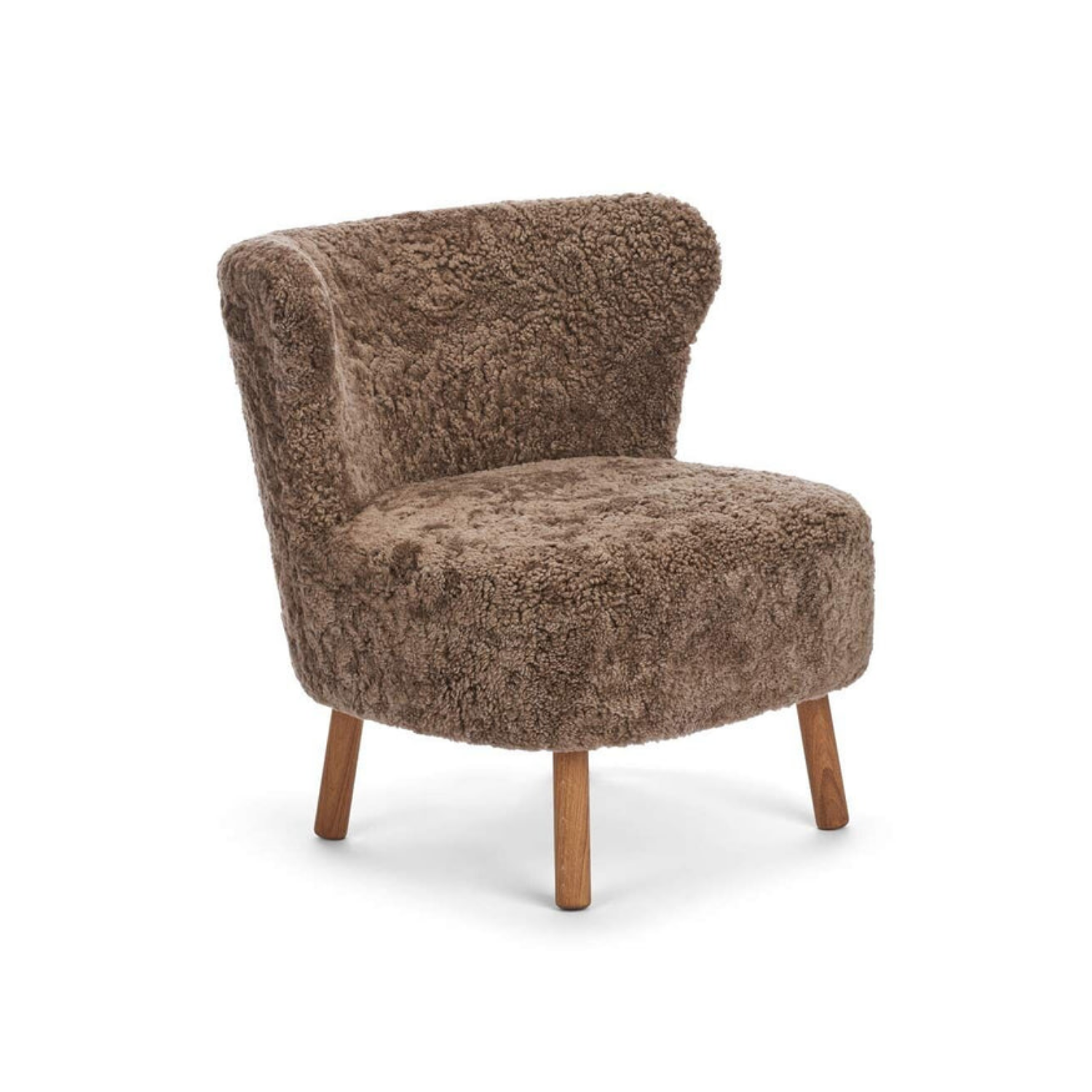 Fauteuil en peau de mouton de laine Taupe foncé - Pieds en chêne massif