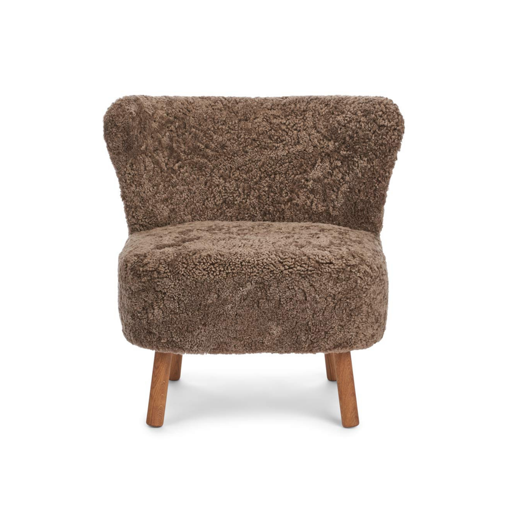 Fauteuil en peau de mouton de laine Taupe foncé - Pieds en chêne massif