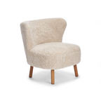 Fauteuil en laine et peau de mouton, coloris perle - Pieds en chêne massif