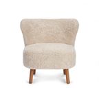 Fauteuil en laine et peau de mouton, coloris perle - Pieds en chêne massif