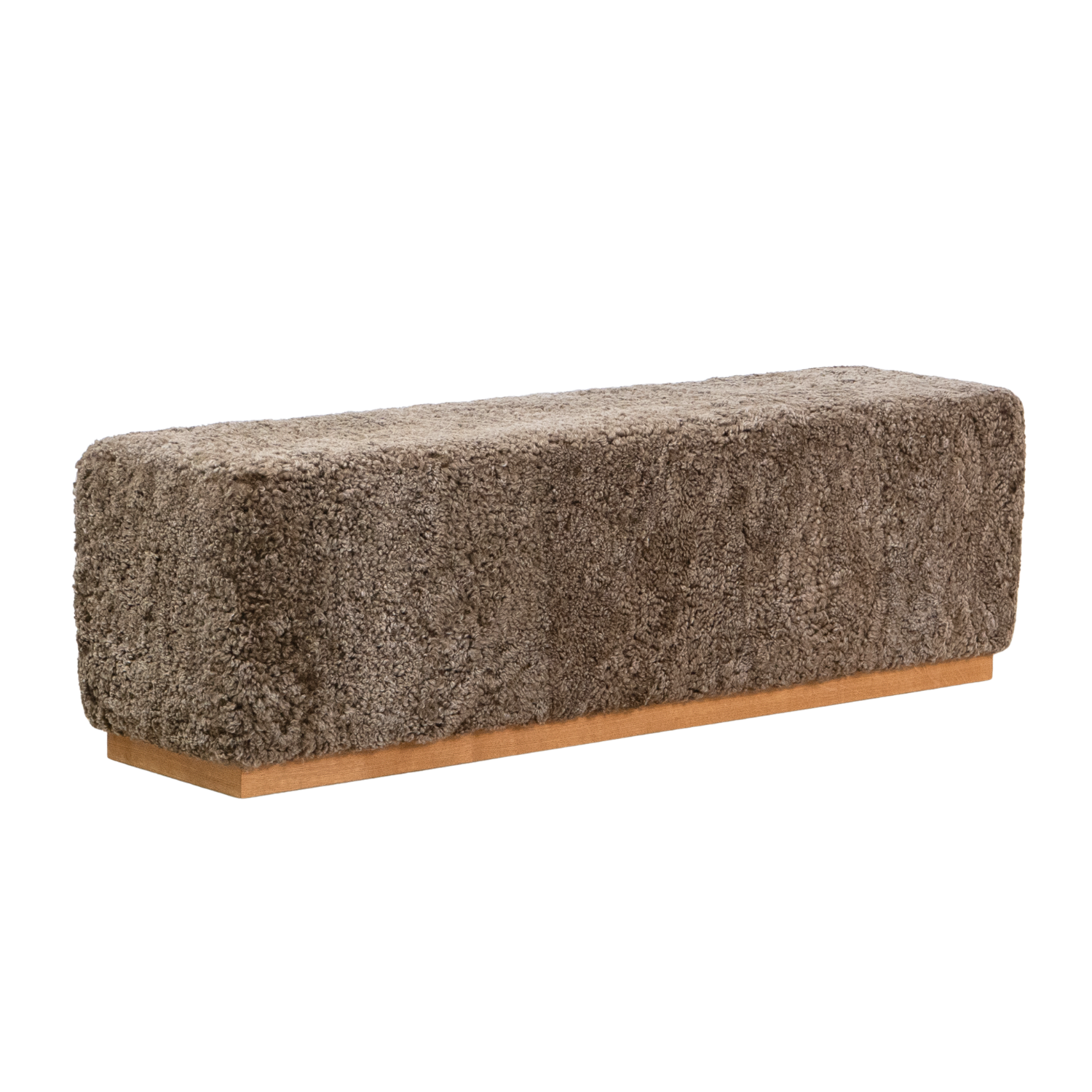 Banc Cube en Peau de Mouton de Laine Taupe Foncé - Base en Chêne Massif