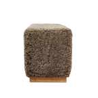 Banc Cube en Peau de Mouton de Laine Taupe Foncé - Base en Chêne Massif