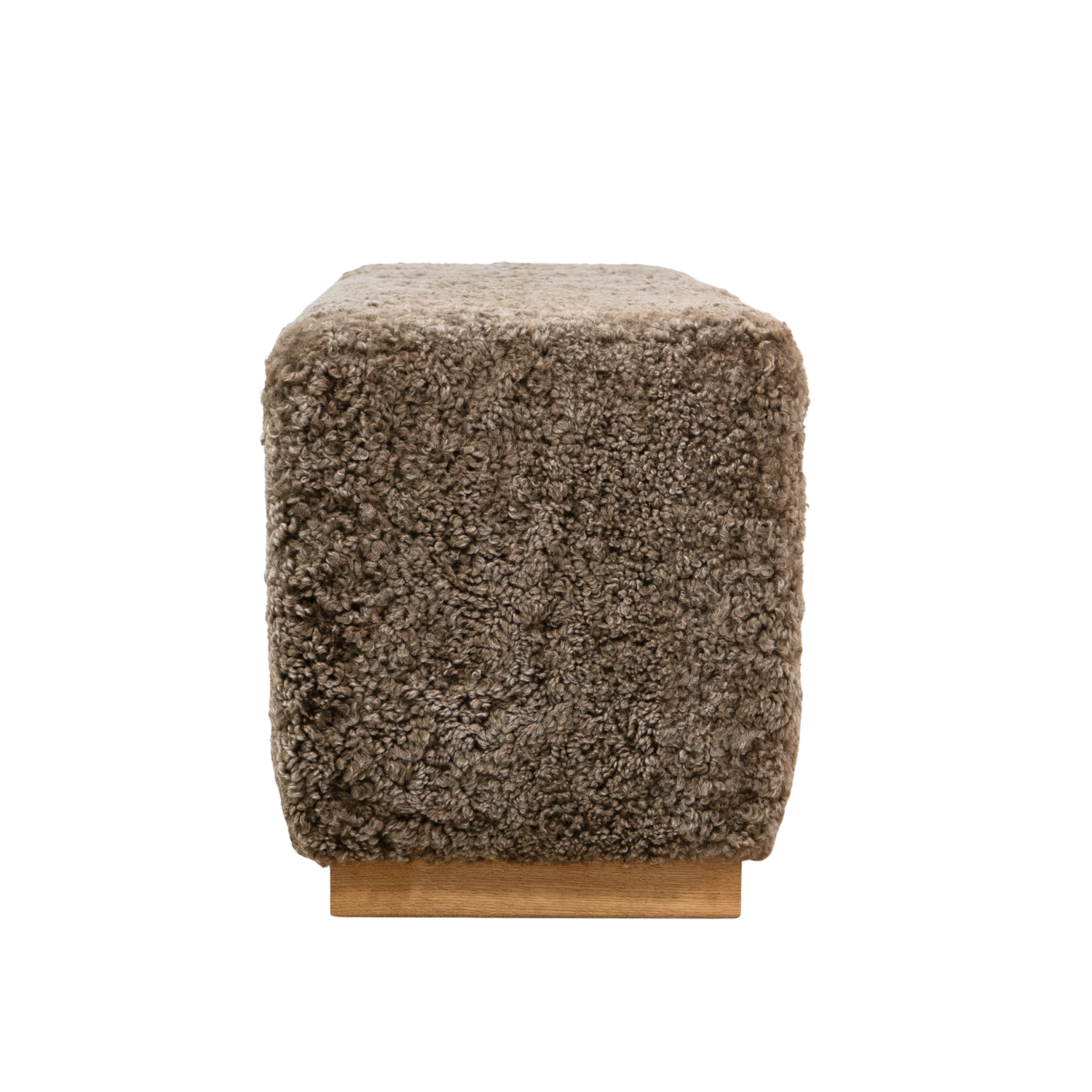 Banc Cube en Peau de Mouton de Laine Taupe Foncé - Base en Chêne Massif