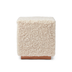 Cube ottoman en peau de mouton de laine coloris Perle - Piètement en chêne massif