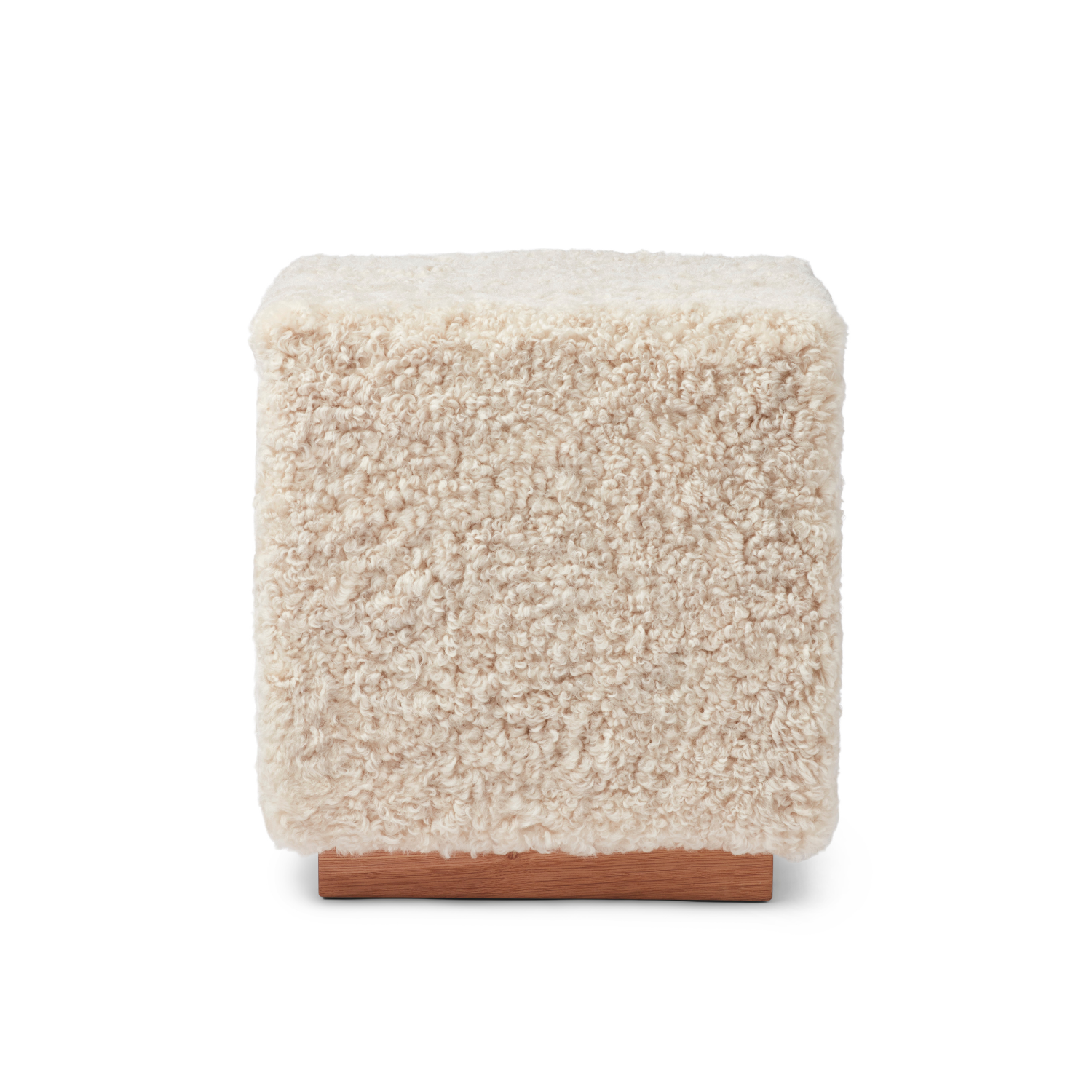 Cube ottoman en peau de mouton de laine coloris Perle - Piètement en chêne massif