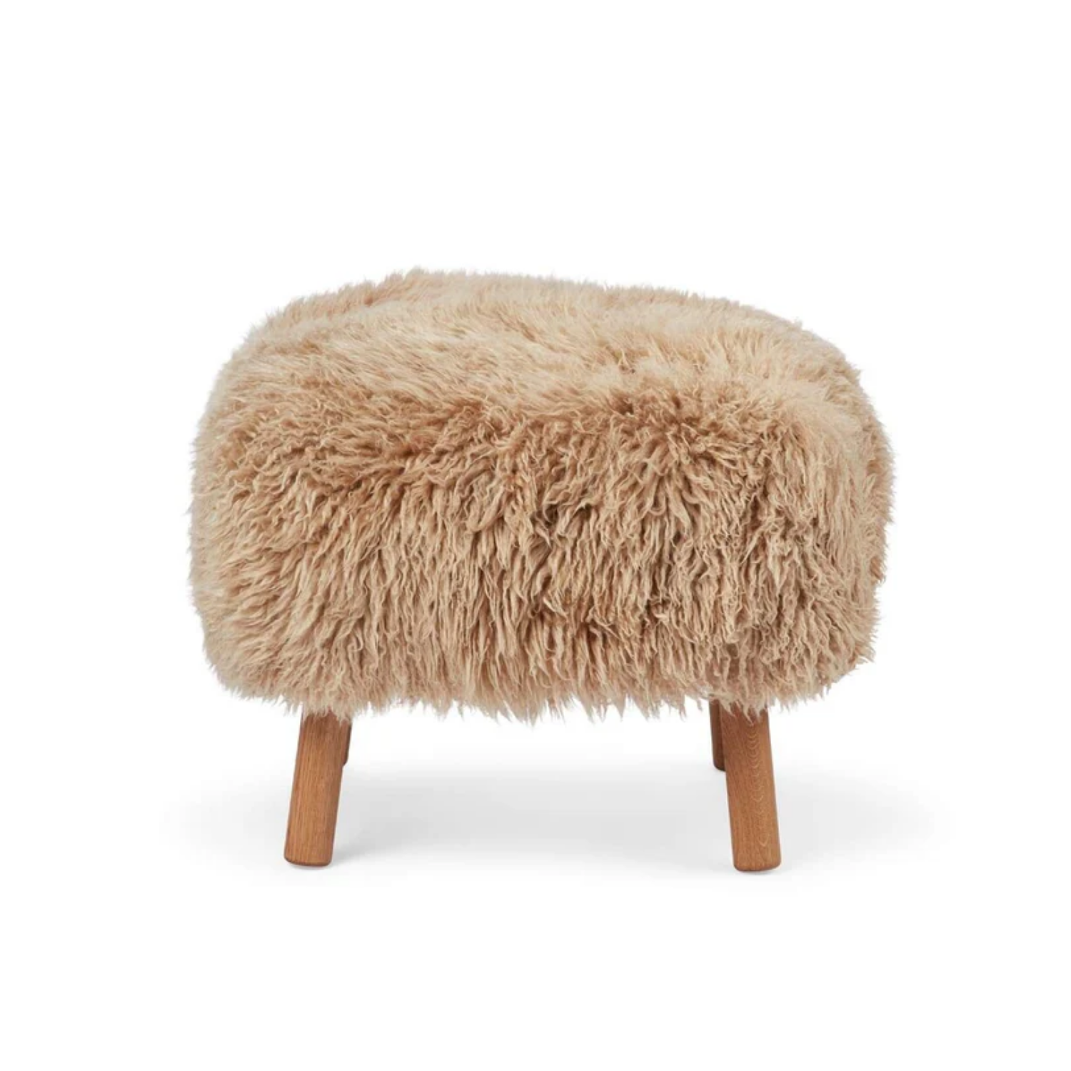 Pouf en peau de mouton à longs poils couleur miel - Pieds en chêne massif