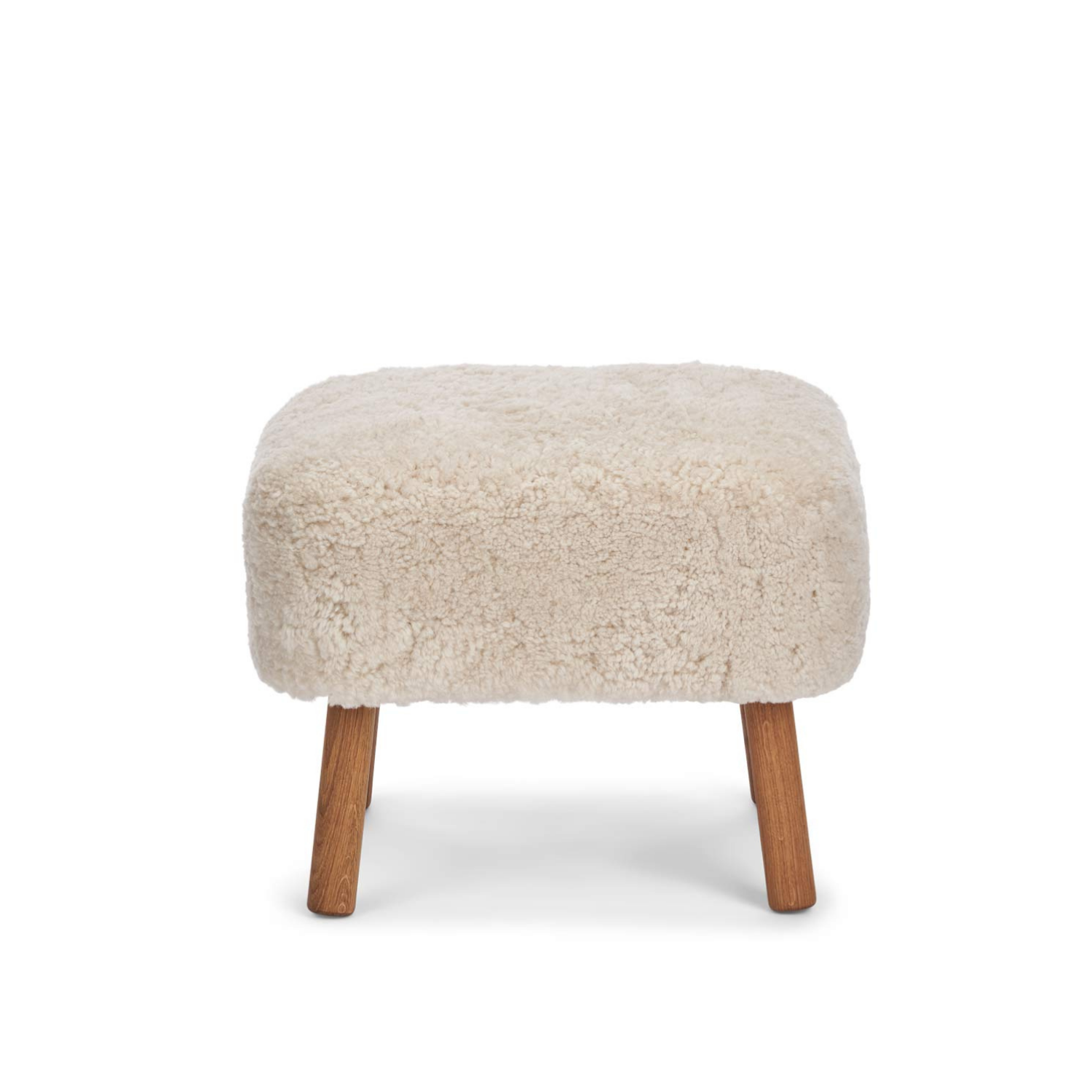 Pouf en peau de mouton de Nouvelle-Zélande coloris perle - Pieds en chêne massif