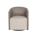 Fauteuil Lounge Pivotant en Simili Cuir Minéral et Tissu Taupe - Accoudoirs en Acier