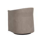 Fauteuil Lounge Pivotant en Simili Cuir Minéral et Tissu Taupe - Accoudoirs en Acier