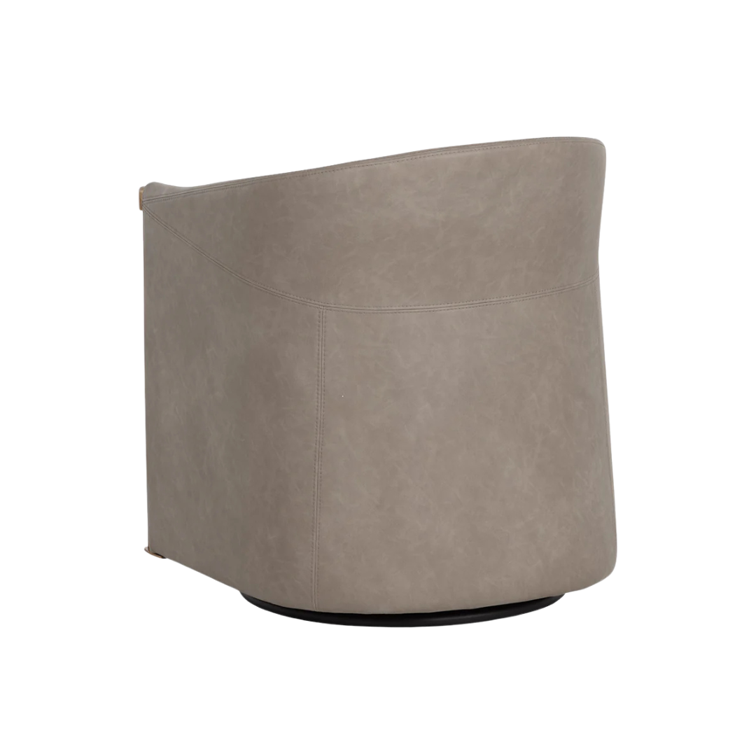 Fauteuil Lounge Pivotant en Simili Cuir Minéral et Tissu Taupe - Accoudoirs en Acier