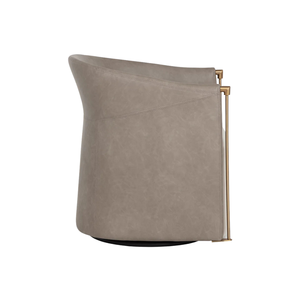 Fauteuil Lounge Pivotant en Simili Cuir Minéral et Tissu Taupe - Accoudoirs en Acier