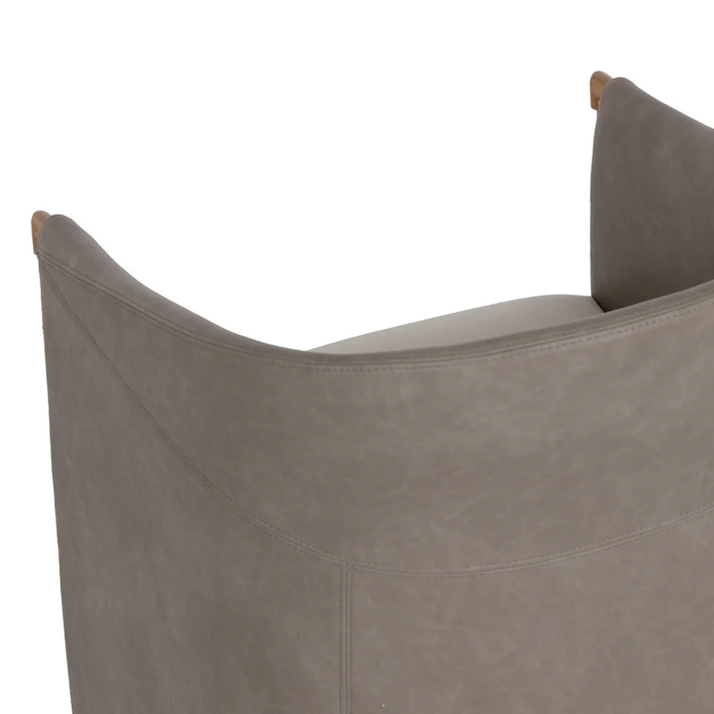 Fauteuil Lounge Pivotant en Simili Cuir Minéral et Tissu Taupe - Accoudoirs en Acier