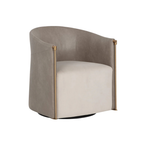 Fauteuil Lounge Pivotant en Simili Cuir Minéral et Tissu Taupe - Accoudoirs en Acier