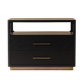 Table de chevet minimaliste en chêne noir - Étagère ouverte, 2 tiroirs à fermeture douce