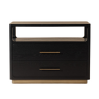 Table de chevet minimaliste en chêne noir - Étagère ouverte, 2 tiroirs à fermeture douce