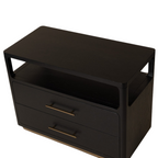 Table de chevet minimaliste en chêne noir - Étagère ouverte, 2 tiroirs à fermeture douce