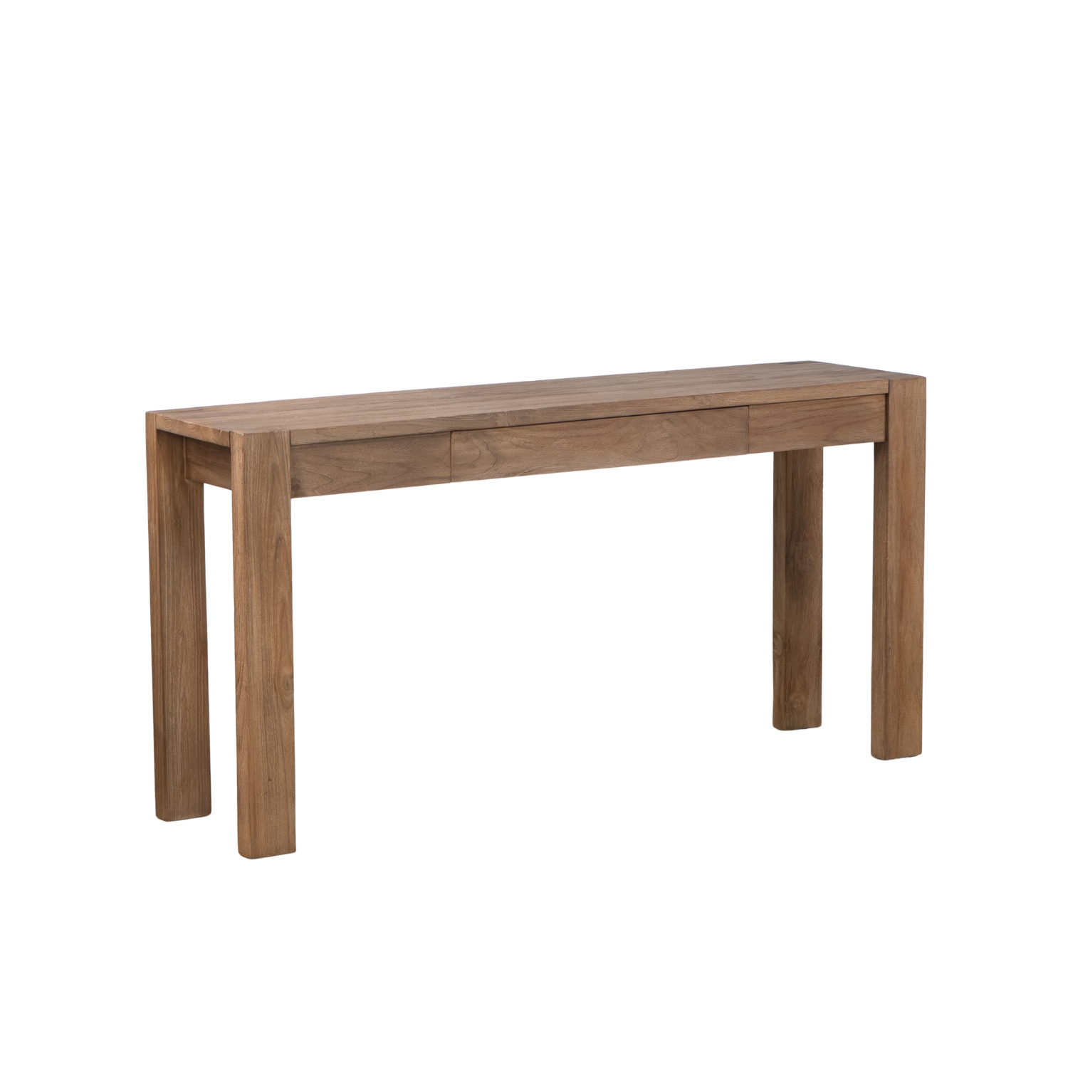 Table d'appoint sculpturale en teck - Plateau ovale, piètement asymétrique, grain naturel