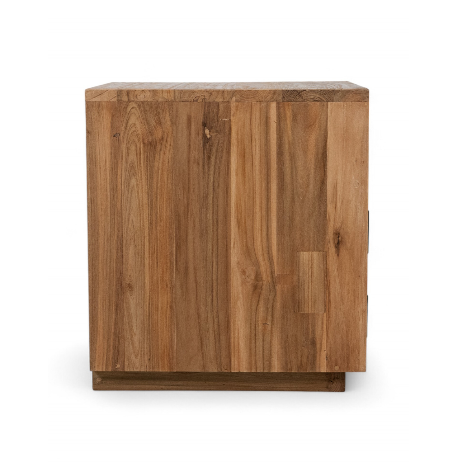Table d'appoint en teck recyclé - Tiroir en cannage, poignées en métal noir, caractère rustique