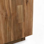 Table d'appoint en teck recyclé - Tiroir en cannage, poignées en métal noir, caractère rustique