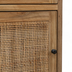 Table d'appoint en teck recyclé - Tiroir en cannage, poignées en métal noir, caractère rustique