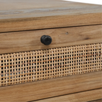 Table d'appoint en teck recyclé - Tiroir en cannage, poignées en métal noir, caractère rustique